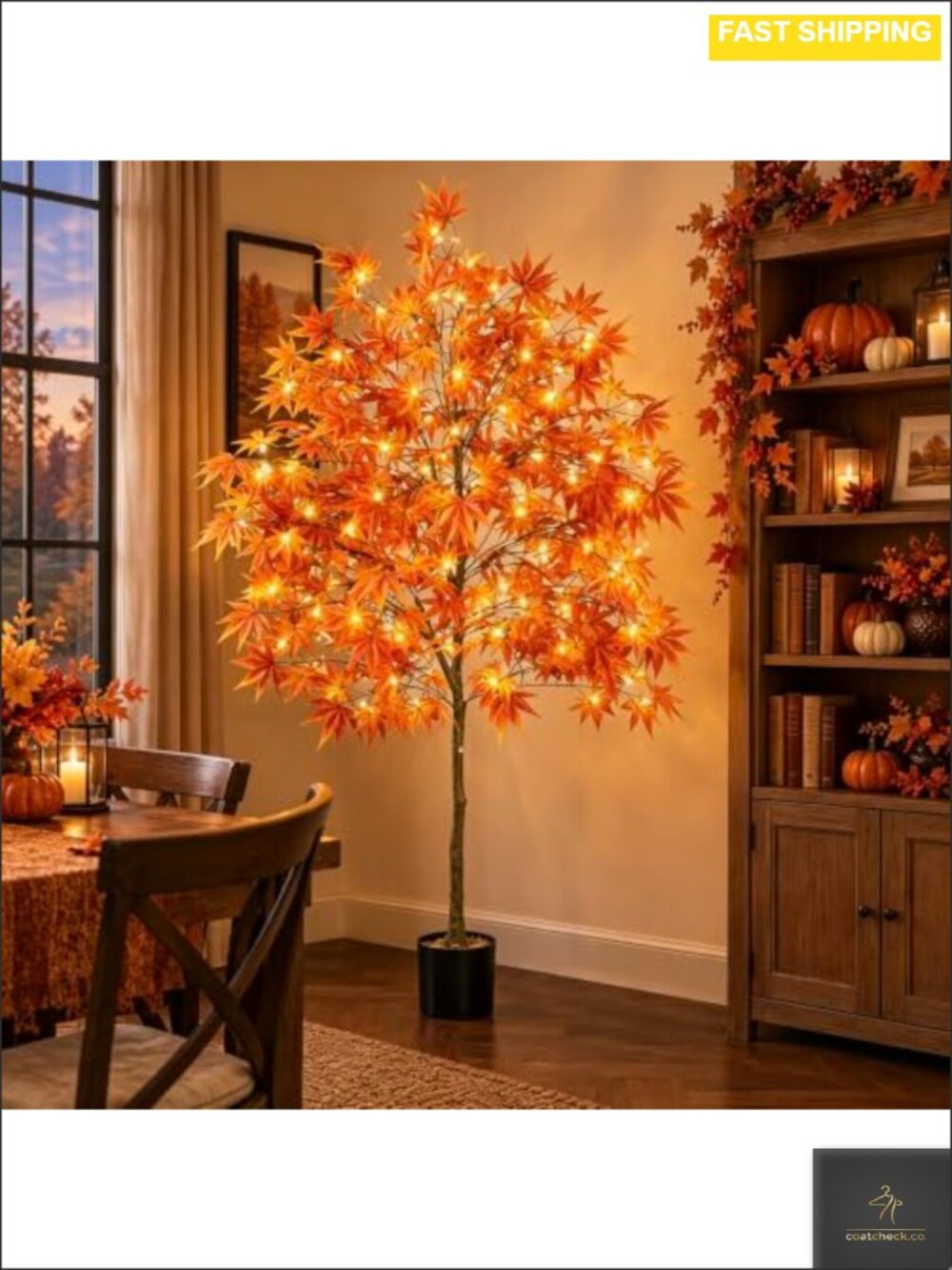 6.5ft Fall Light Up Artificial Maple Tree with Warm White Lights Outdoor Decor